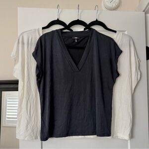 Lot of 3 Mavi V-Neck Short Sleeve Tees in White (2) and Navy (1)